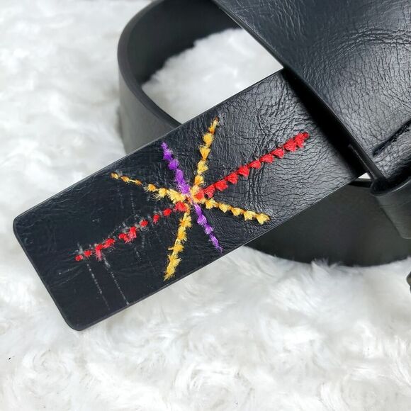 TOUGERJOY Leather Embroidered Belt Black Size 41 - Picture 2 of 9